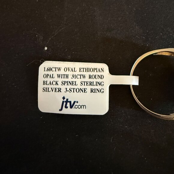 Oval Ethiopian Opal & Black Spinel Sterling Silver 3-Stone Ring - Picture 3 of 9